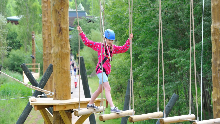 Child on high ropes course at Conkers.
