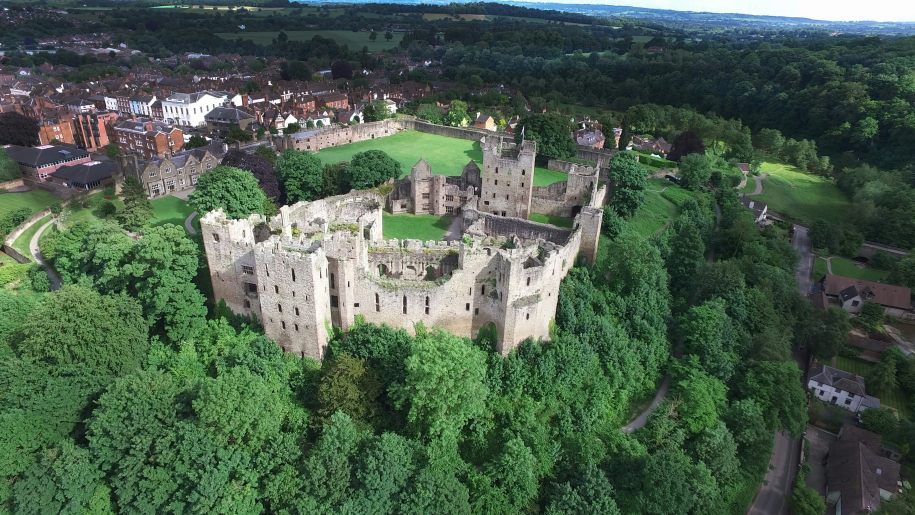 Aerial view of Ludlow Castle in Shropshire.