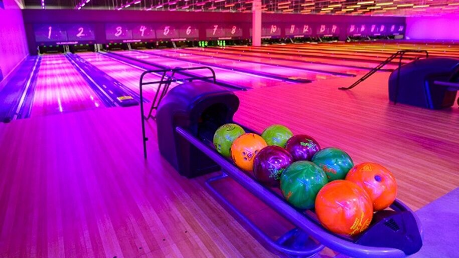 bowling lanes with LED lighting system at Tenpin in Stoke