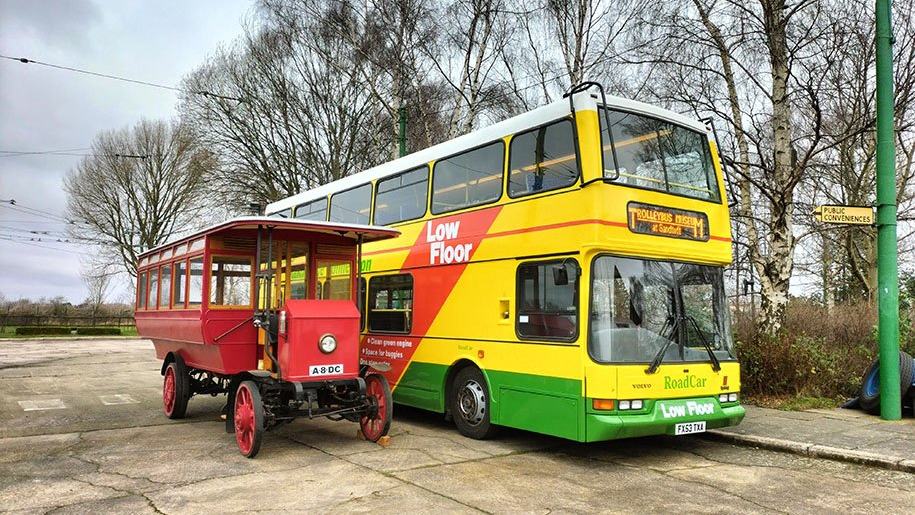 Vehicles on display at The Trolleybus Museum at Sandtoft.