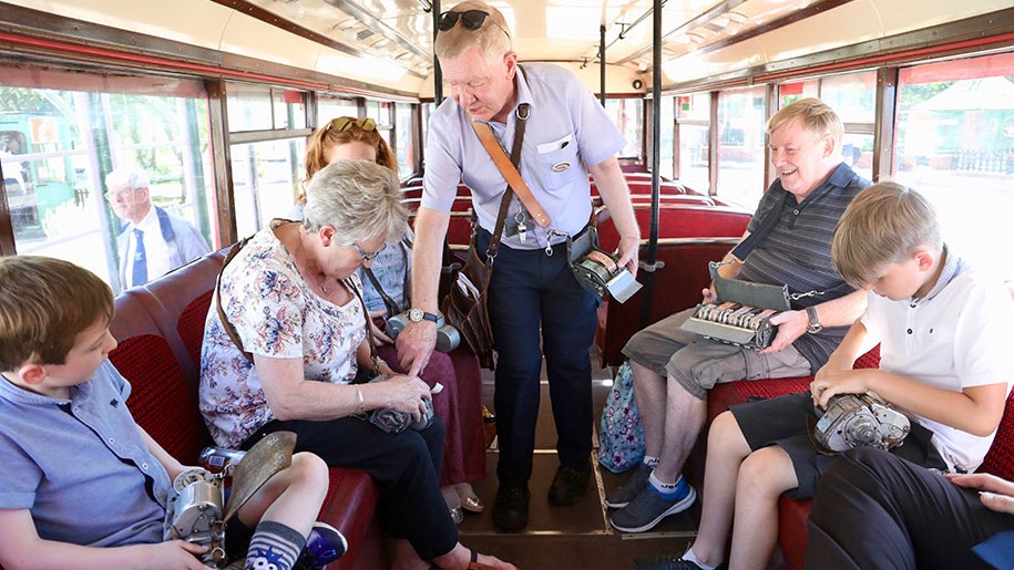 Visitors on a trolleybus.