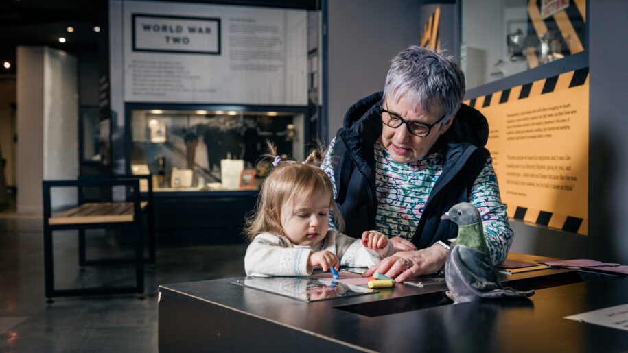 girl and nan on tour of museum