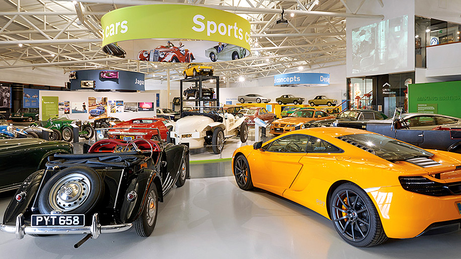 Display of sports cars at the British Motor Museum in Warwickshire.