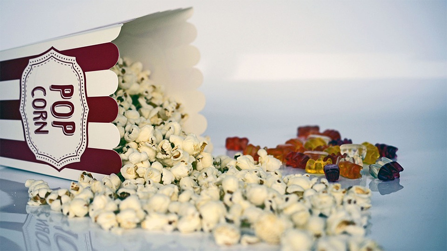 bucket of overturned popcorn