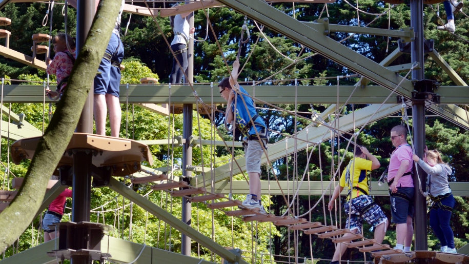 children on high ropes course