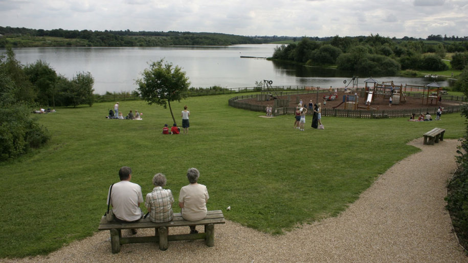 people looking out over the reservoir