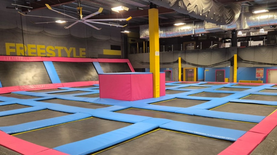 Main court at AirHop Trampoline Park Cheshire Oaks.