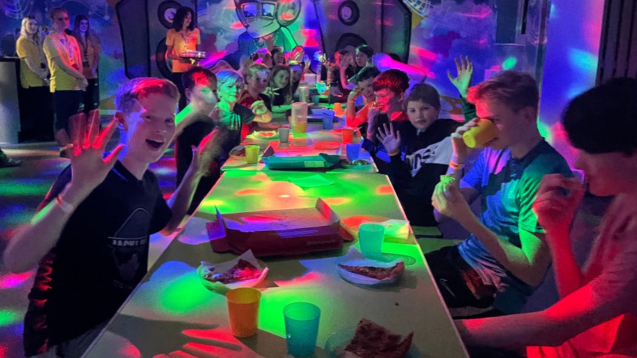A UV party room at Jump In Trampoline Park.