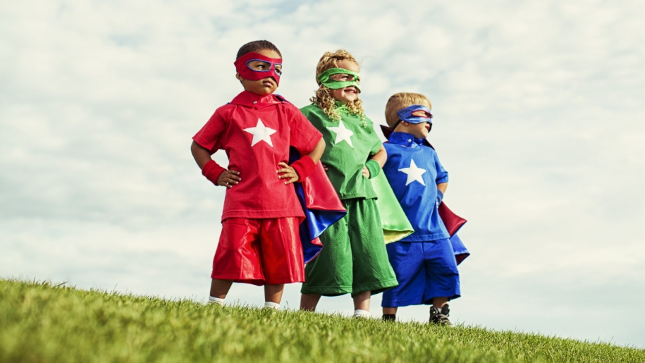kids dressed as superheros
