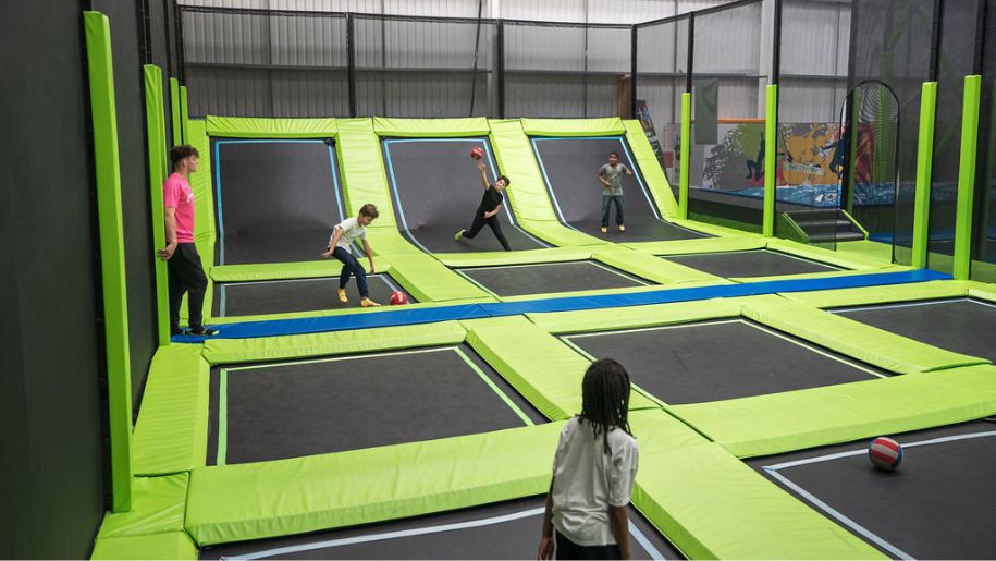 Overview of multiple trampolines at Jump In Abderdeen