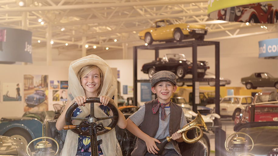 kids in vintage car