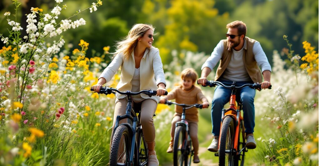 family on bikes