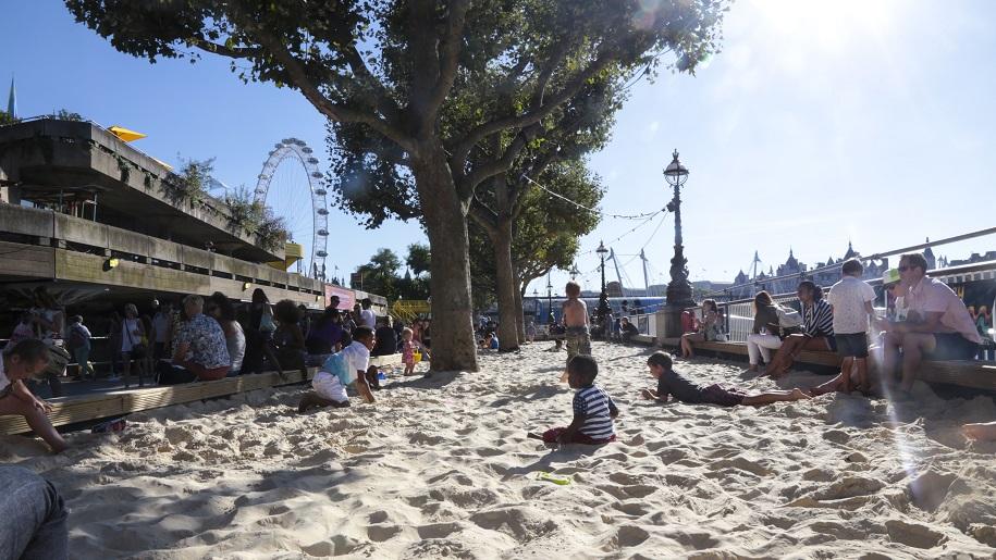 children playing on London beach