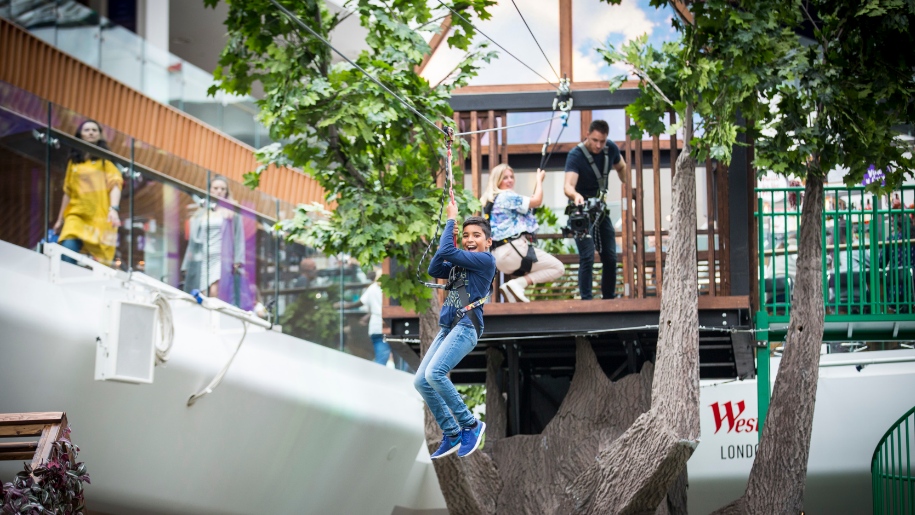 boy on indoor zip wire