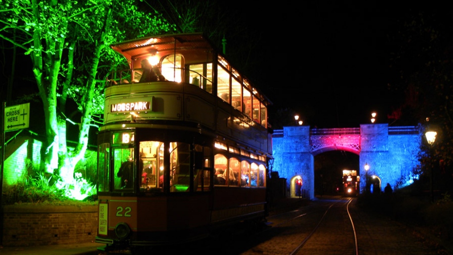 trams at night time