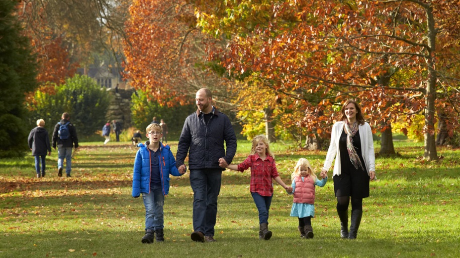 family walking in autumn