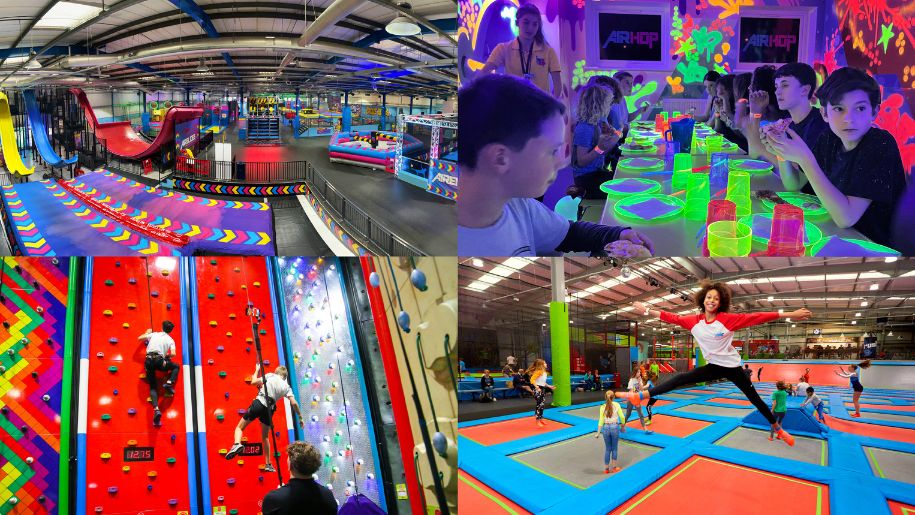 Collage of fun activities at AirHop 