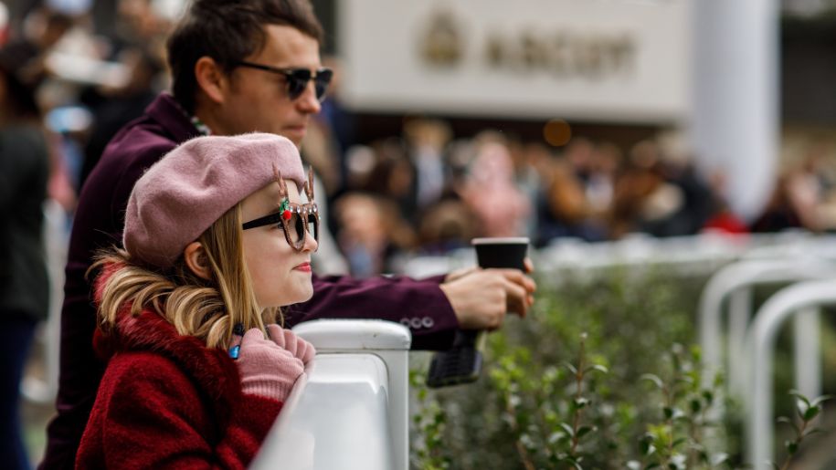 Girl with Christmas glasses on at Ascot Raceourse