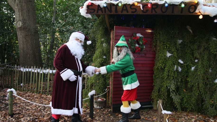santa and elf at Wildwood Trust