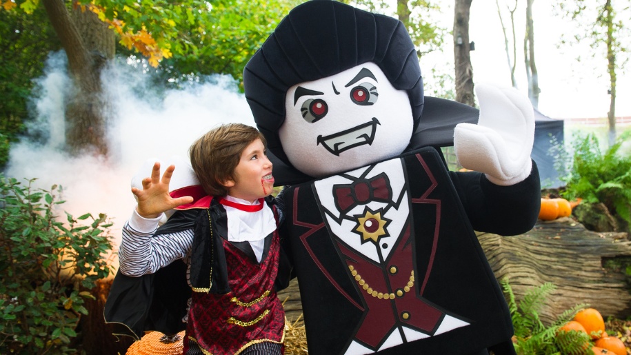 boy and lego character at Halloween