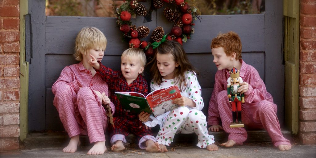 kids in pjs at christmas