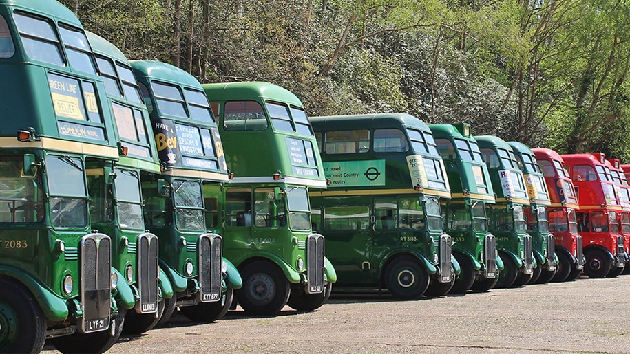 green vintage buses