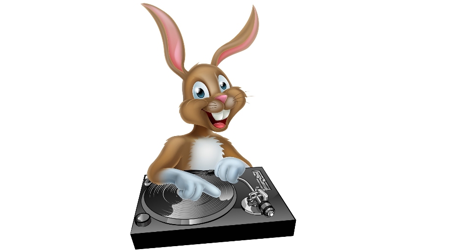 cartoon rabbit playing dj decks