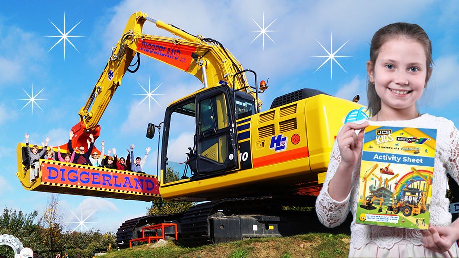 Girl at Diggerland with her Activity guide 