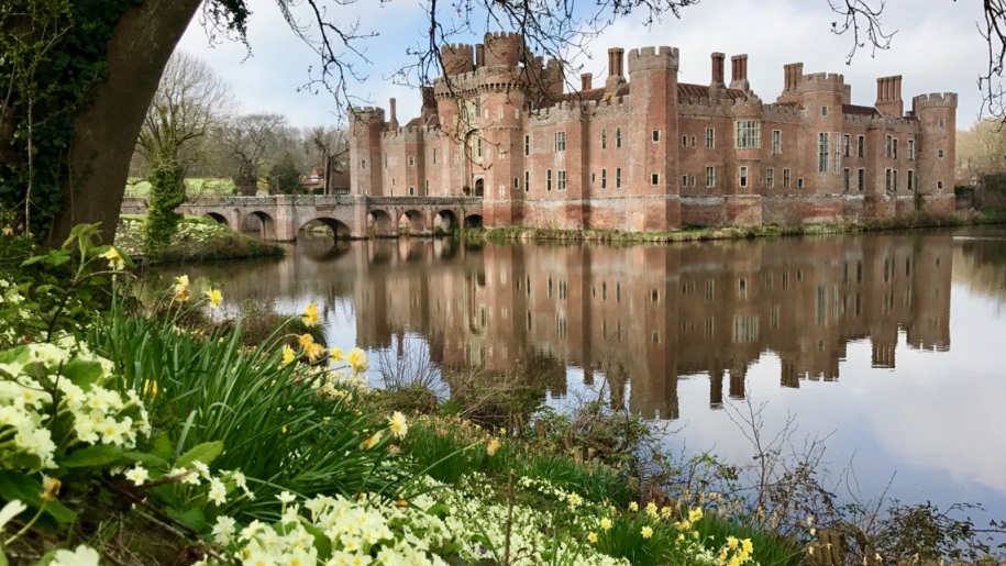 Castle in spring with flowers