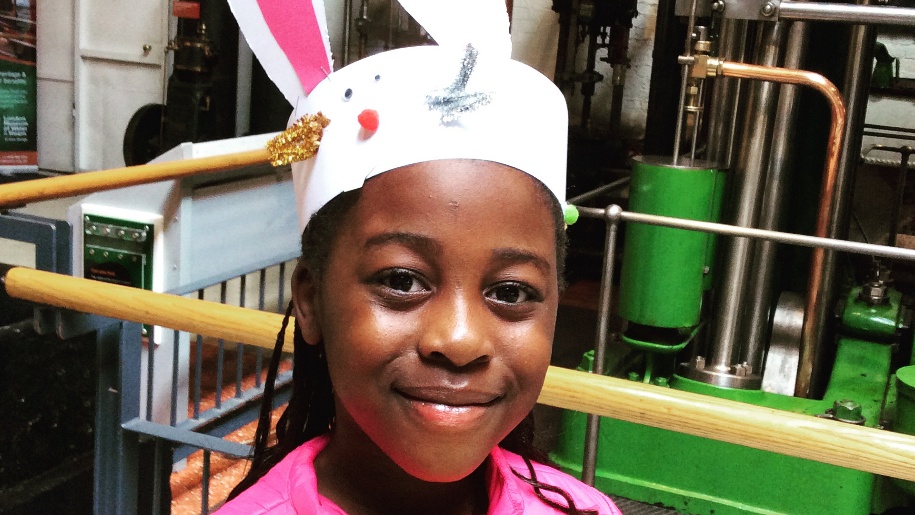 girl in crafted bunny hat