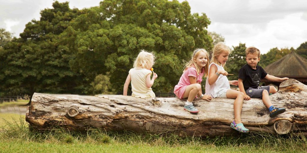 Children sitting on log at Wicksteed Park