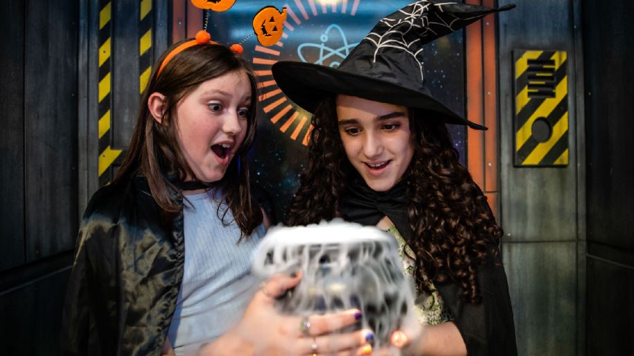 Girls in Halloween dress up at Winchester Science Centre 