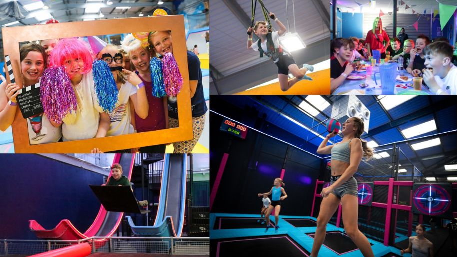 collage shot of children at trampoline park