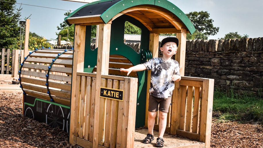 Boy shouting on Katie train