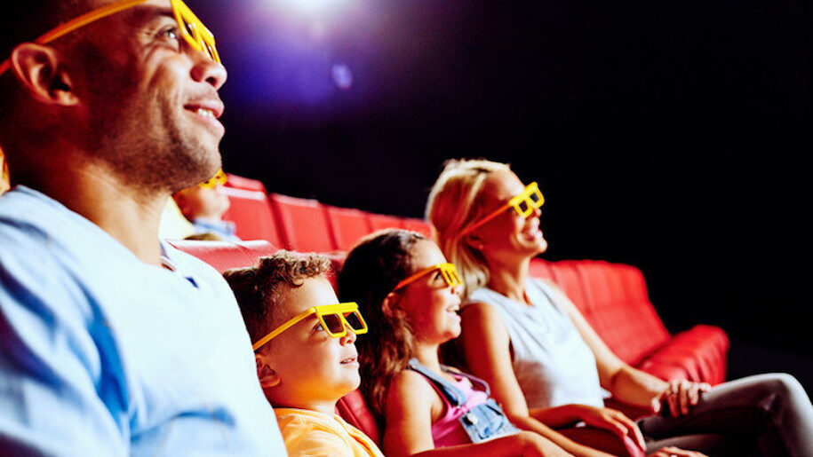 Legoland Discovery Centre Manchester cinema with family wearing 3D glasses