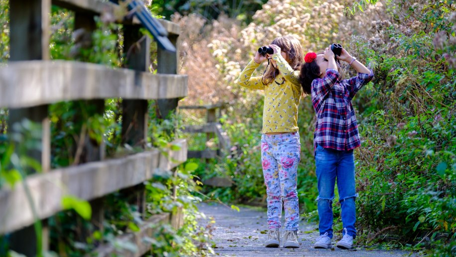 Children with binoculars at WWT Arundel Wetland Centre