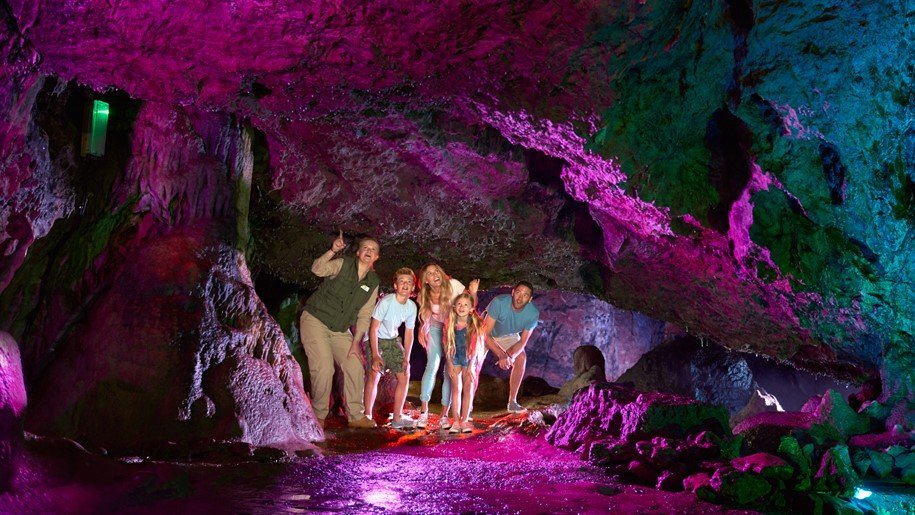 family in cave at Wookey Hole