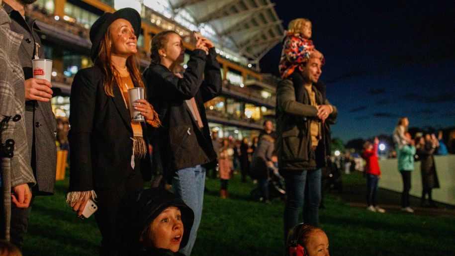 Families watching the fireworks at Ascot Racecourse
