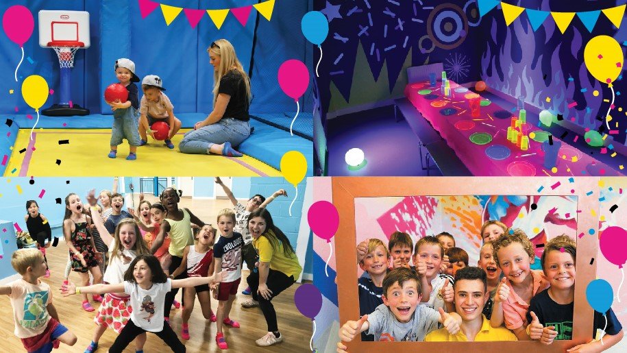 collage of children having a party at Air Hop