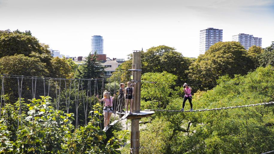 Go Ape Battersea Park children on treetop walkway