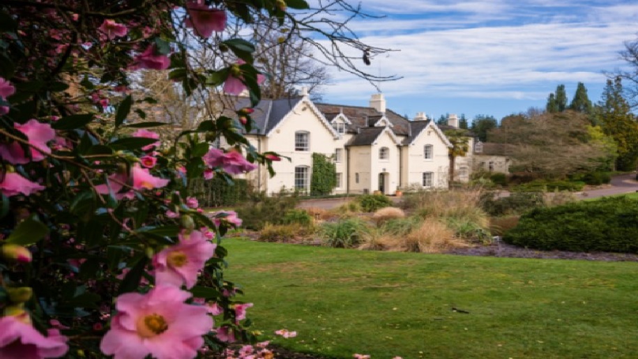 Sir Harold Hillier Gardens - Front of house with camellia as foreground