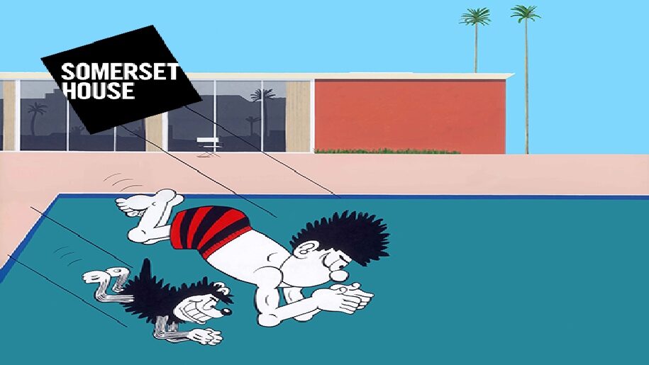 Somerset House - Beano Exhibition with characters jumping into a pool