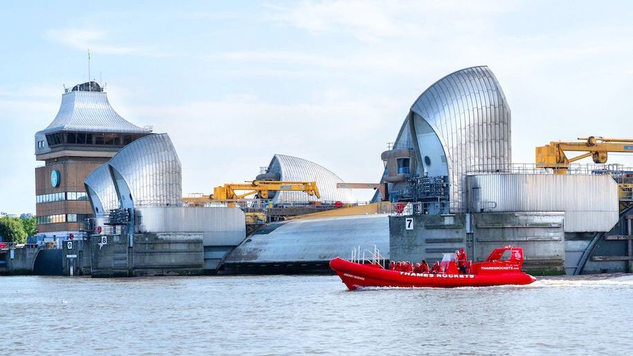 Thames Barrage red boat