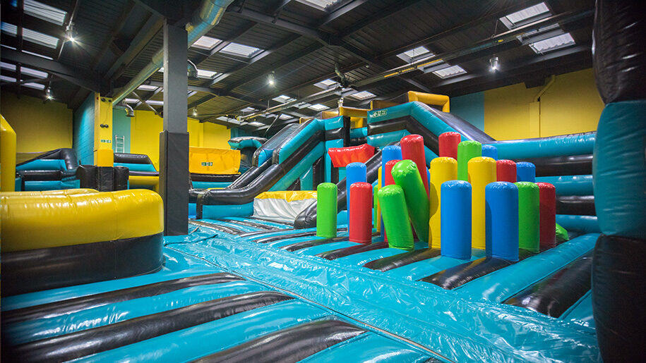 Jumping pillow course multi colour pillars at Jump Inflatable Derby