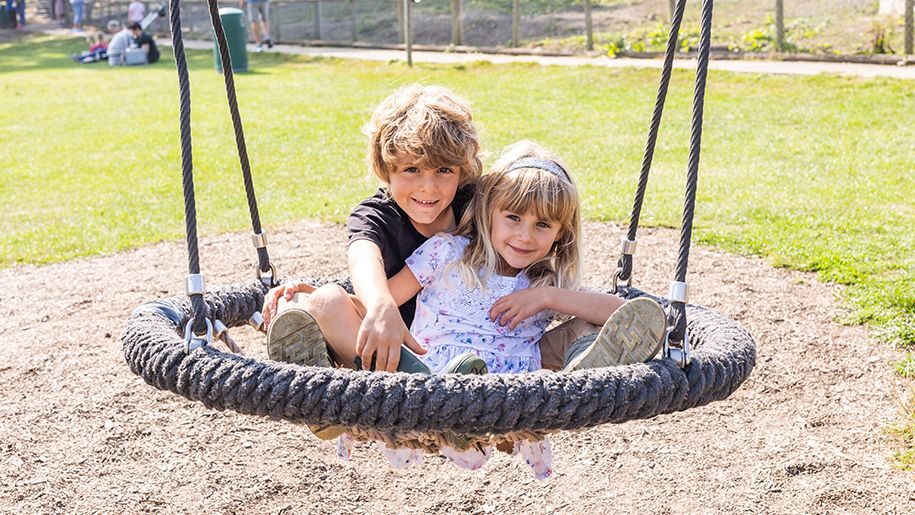 Longdown Activity Farm - Boy and girl on rope swing