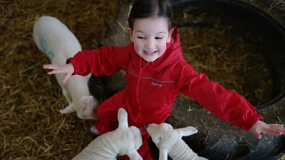 girls with lambs at Roves Farm