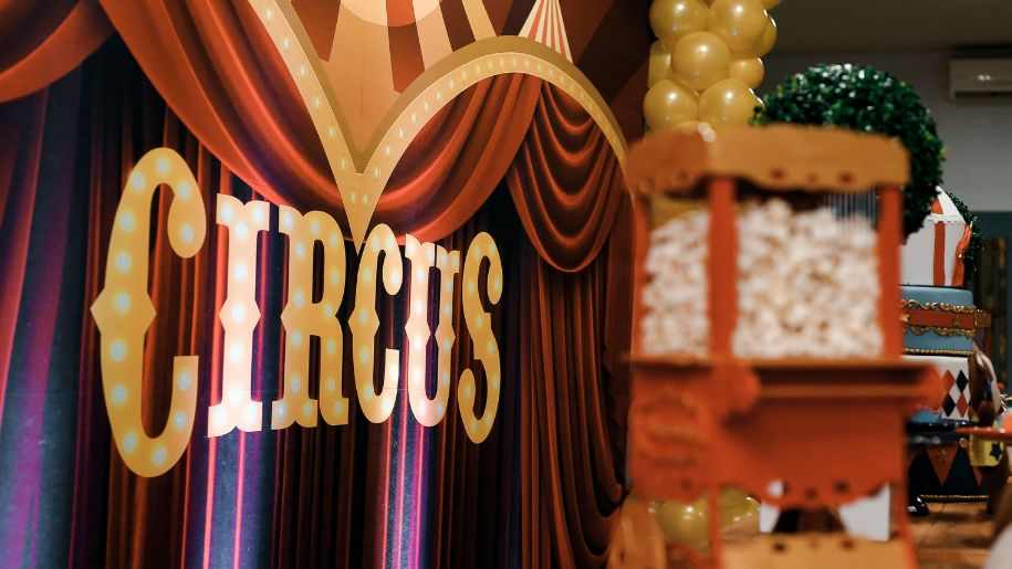 circus sign with popcorn