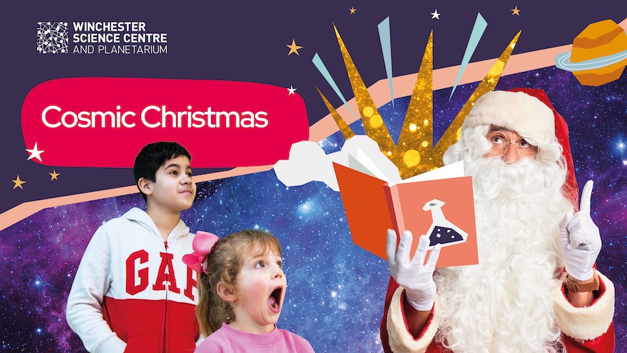 Winchester Science Centre Cosmic Christmas Santa and two children