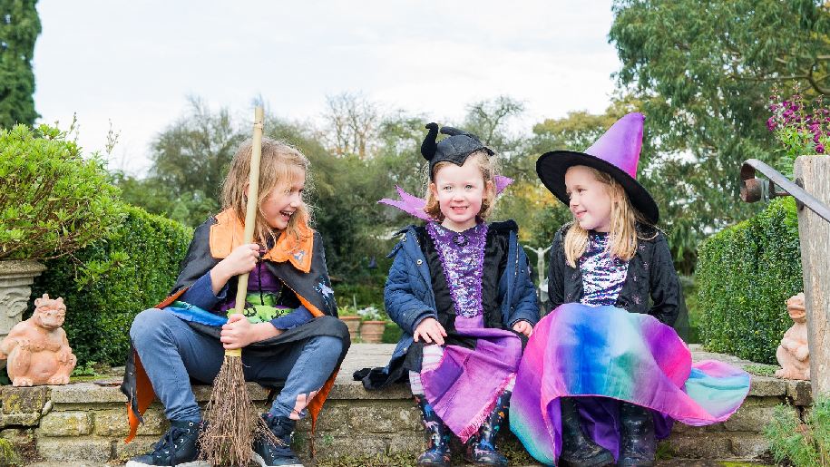 Borde Hill Gardens Halloween three girls dressed as witches