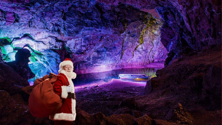 Santa in illuminated Wookey Hole Caves